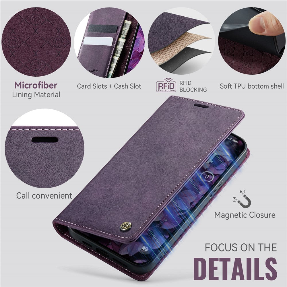 CASEME For iPhone 15 Pro Max Case  033 Series RFID Blocking Wallet Stand Calf Texture Leather Phone Cover