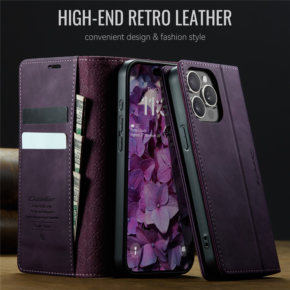 CASEME For iPhone 15 Pro Max Case  033 Series RFID Blocking Wallet Stand Calf Texture Leather Phone Cover