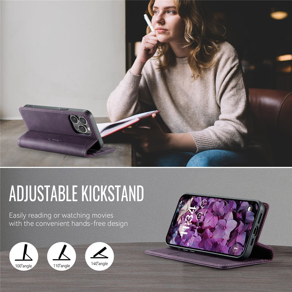 CASEME For iPhone 15 Pro Max Case  033 Series RFID Blocking Wallet Stand Calf Texture Leather Phone Cover