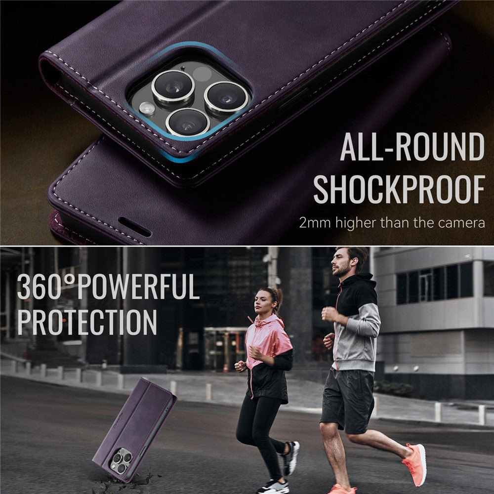 CASEME For iPhone 15 Pro Max Case  033 Series RFID Blocking Wallet Stand Calf Texture Leather Phone Cover
