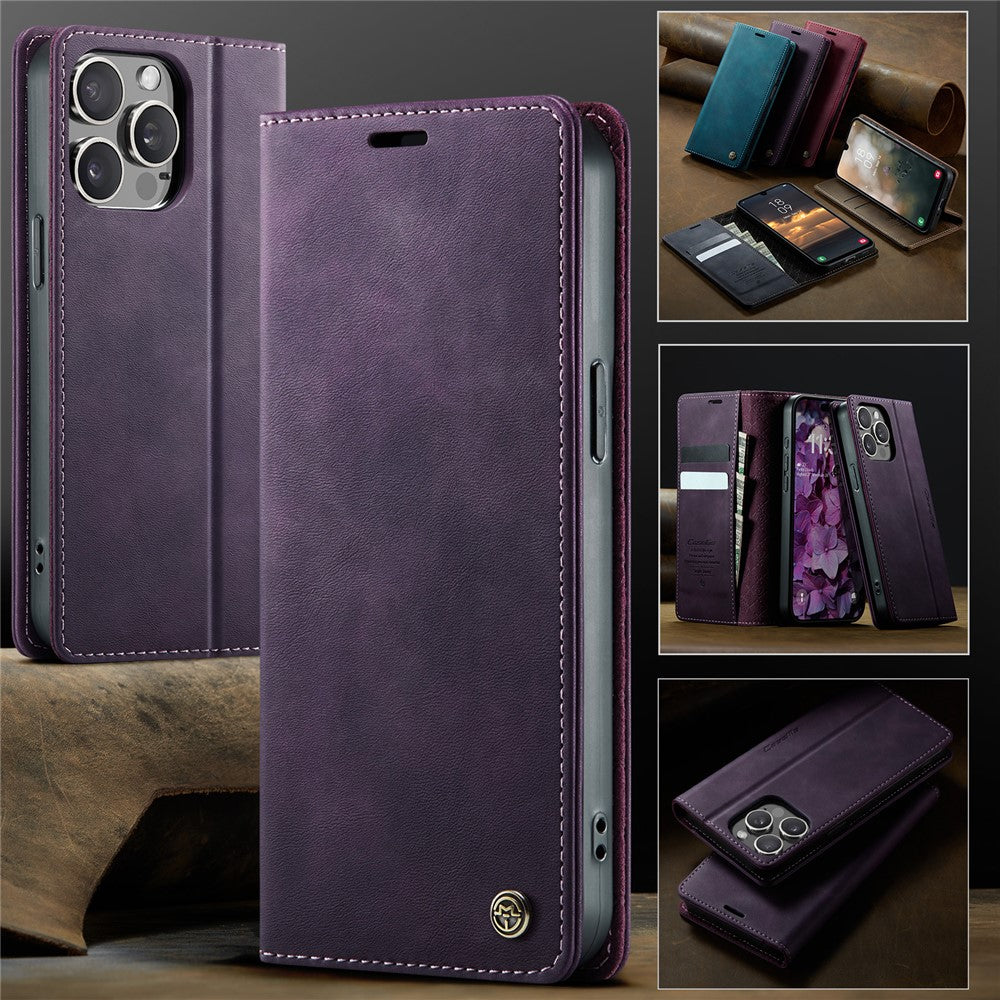 CASEME For iPhone 15 Pro Max Case  033 Series RFID Blocking Wallet Stand Calf Texture Leather Phone Cover