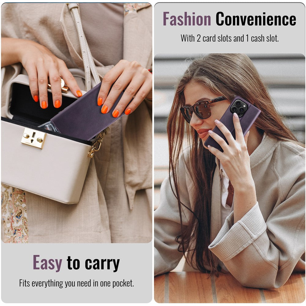 CASEME For iPhone 15 Pro Max Case  033 Series RFID Blocking Wallet Stand Calf Texture Leather Phone Cover