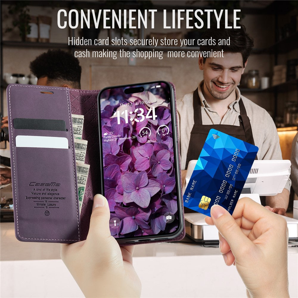 CASEME For iPhone 15 Pro Max Case  033 Series RFID Blocking Wallet Stand Calf Texture Leather Phone Cover