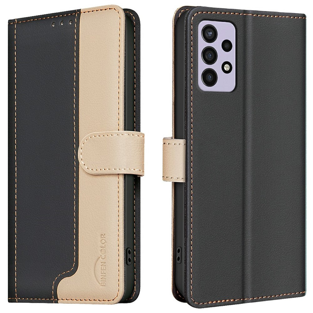 BINFEN COLOR BF33 Läderfodral till Samsung Galaxy A52s 5G / A52 5G / A52 4G Skarvningsfärg RFID-blockerande plånboksfodral