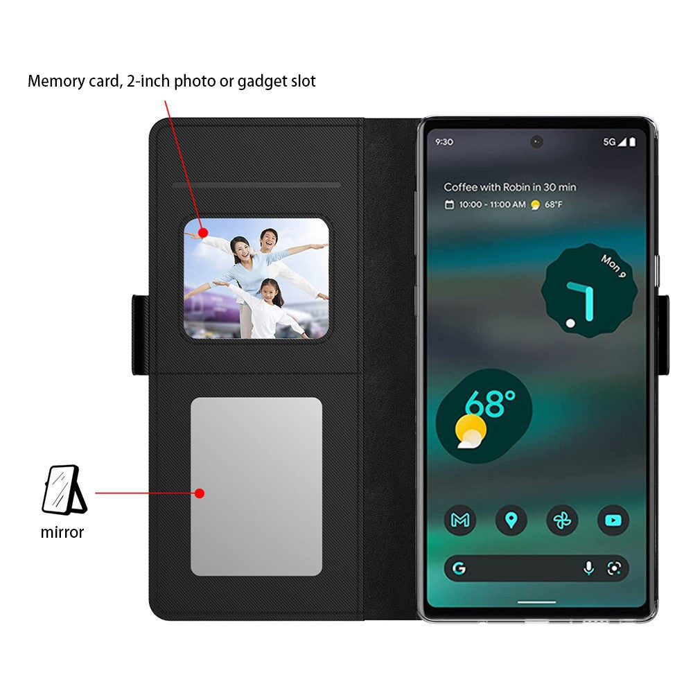 Til Google Pixel 10 Cover med Stand PU Læder Telefoncover Pung Spejl