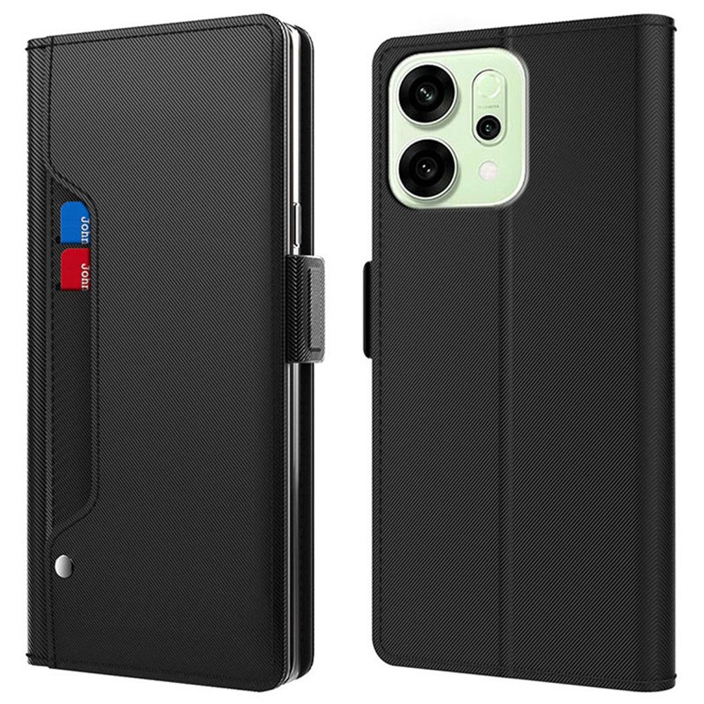 For Oppo Reno14 Pro 5G (Global) Case Stand PU Leather Phone Cover Card Holder Mirror