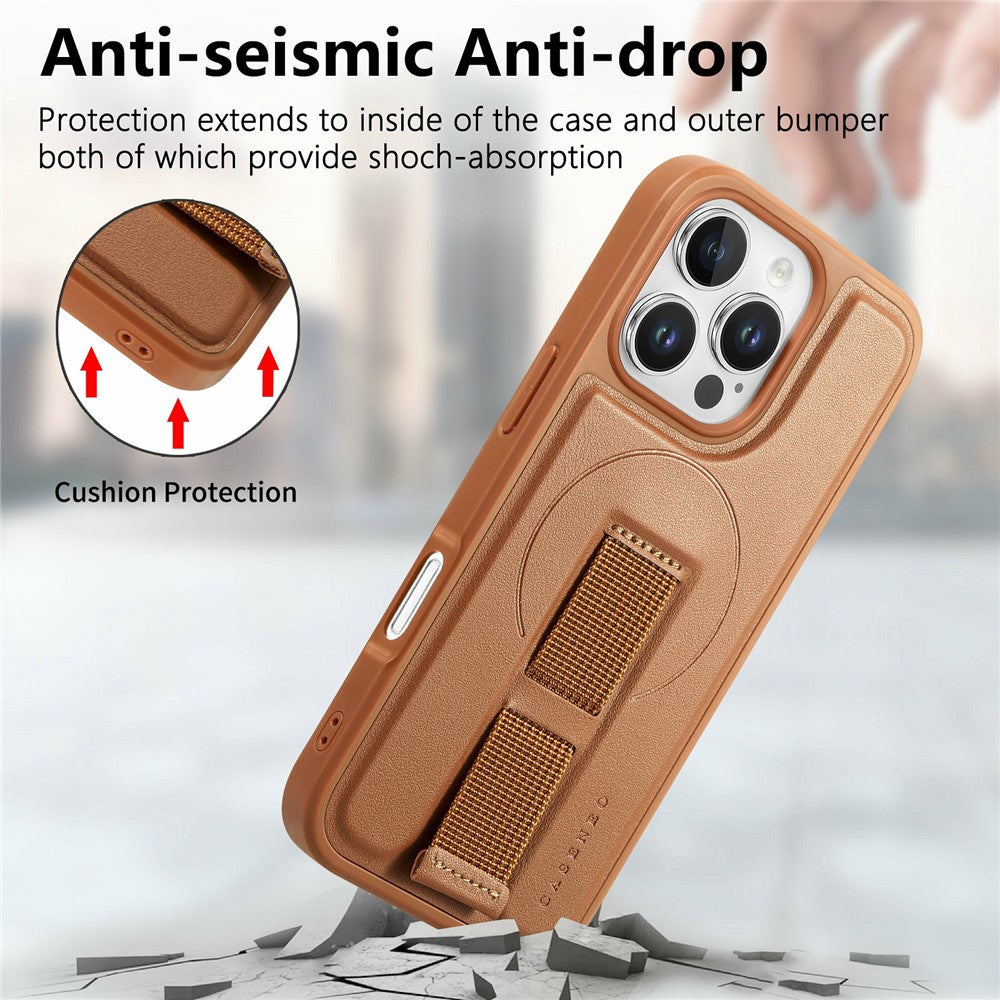 CASENEO For iPhone 16 Pro Magnetic Case Wristband PU Leather + PC Shockproof Phone Cover