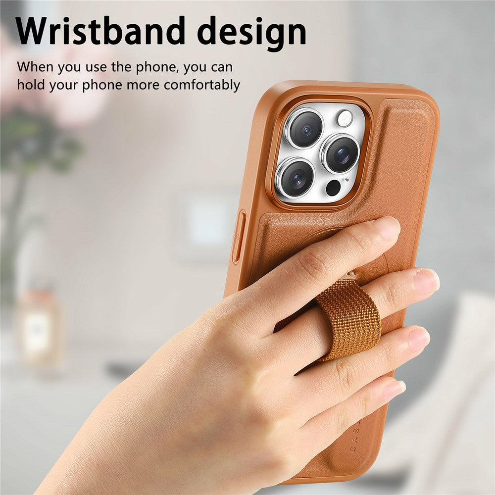CASENEO For iPhone 16 Pro Max Magnetic Case Hand Strap Design PU Leather + PC Phone Cover