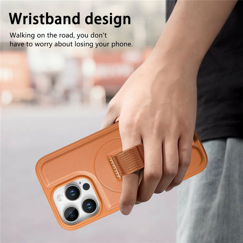 CASENEO For iPhone 16 Pro Max Magnetic Case Hand Strap Design PU Leather + PC Phone Cover