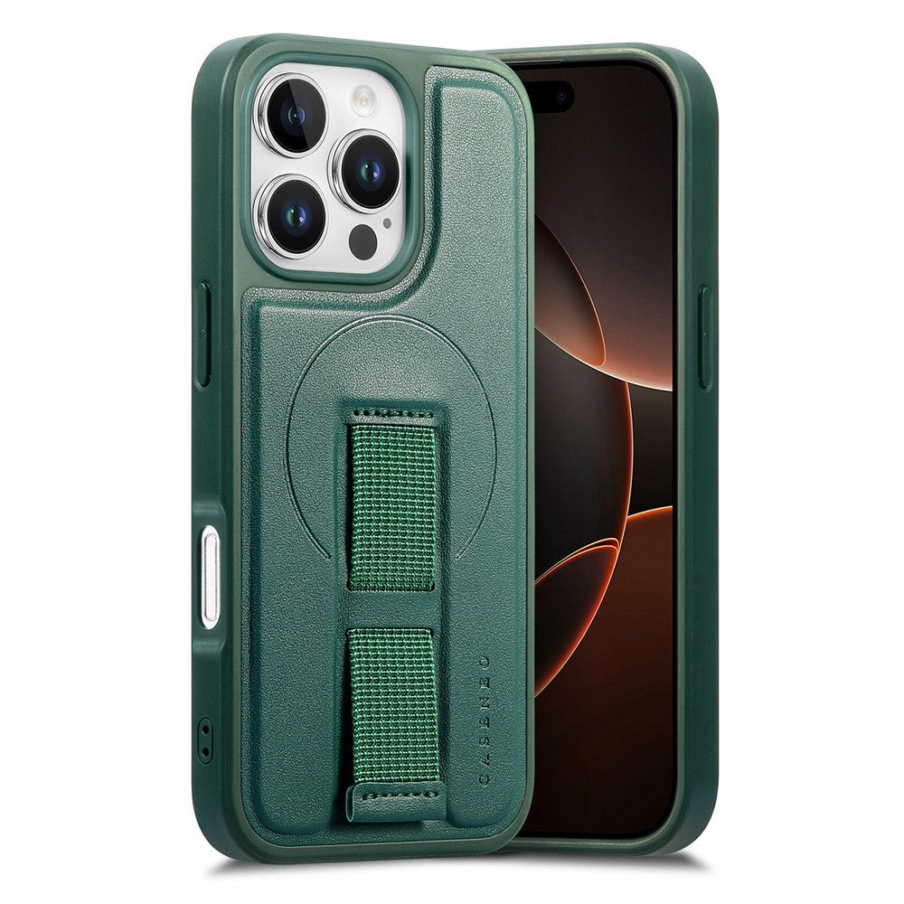 CASENEO For iPhone 16 Pro Max Magnetic Case Hand Strap Design PU Leather + PC Phone Cover