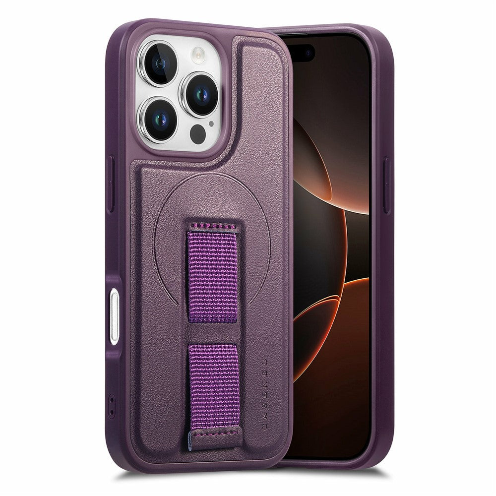 CASENEO For iPhone 16 Pro Max Magnetic Case Hand Strap Design PU Leather + PC Phone Cover