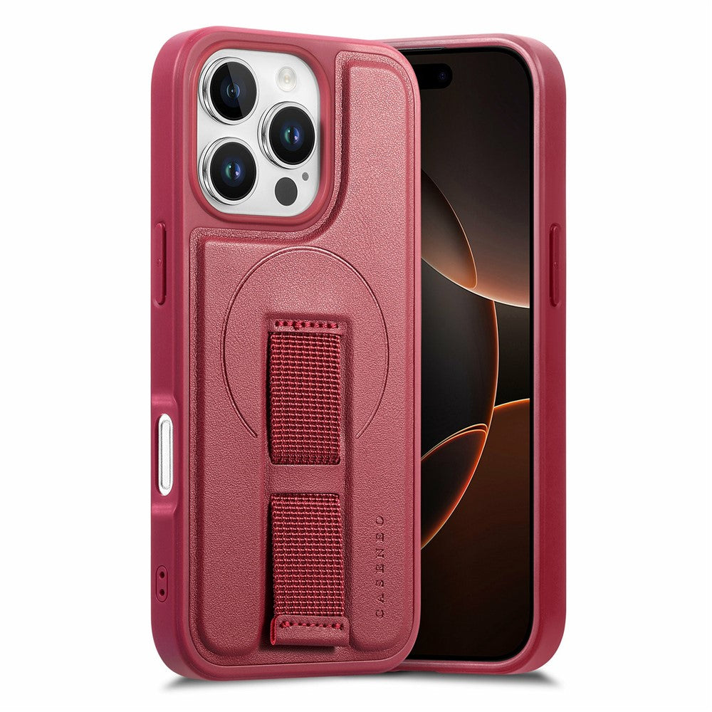 CASENEO For iPhone 16 Pro Max Magnetic Case Hand Strap Design PU Leather + PC Phone Cover