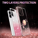 KADEM For Oppo Reno14 Pro 5G (Global) Case Ring Kickstand TPU Flowers Phone Cover Gradient Glitter