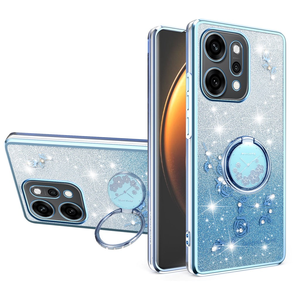 KADEM For Oppo Reno14 Pro 5G (Global) Case Ring Kickstand TPU Flowers Phone Cover Gradient Glitter