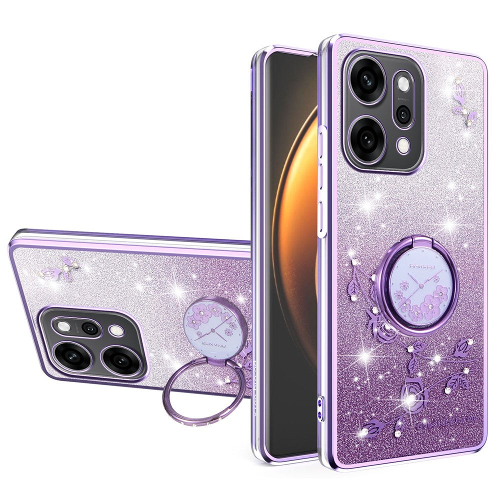 KADEM For Oppo Reno14 Pro 5G (Global) Case Ring Kickstand TPU Flowers Phone Cover Gradient Glitter