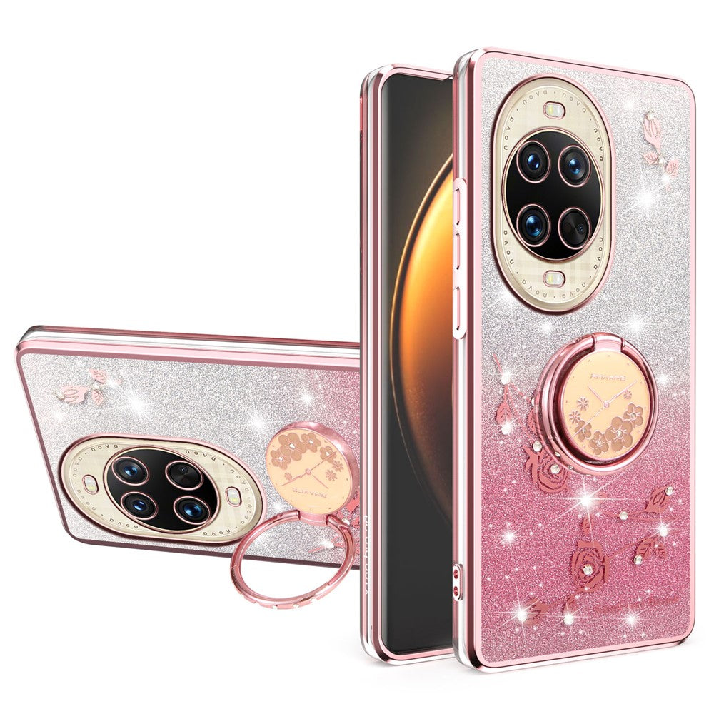 KADEM For Huawei nova 14 Ultra 5G Case Ring Kickstand TPU Flowers Phone Cover Gradient Glitter