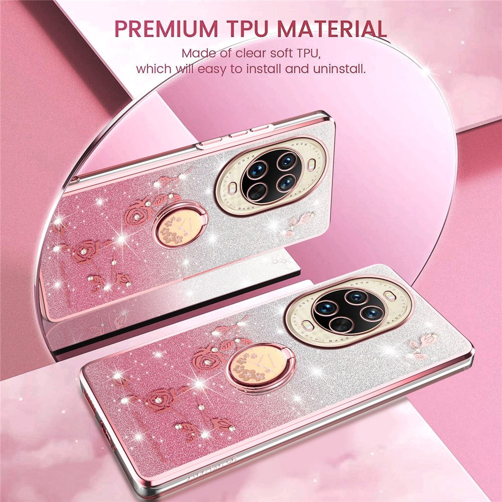 KADEM För Huawei Nova 14 Ultra 5G Skal Ring Stativ TPU Blommor mobilskal Gradient Glitter