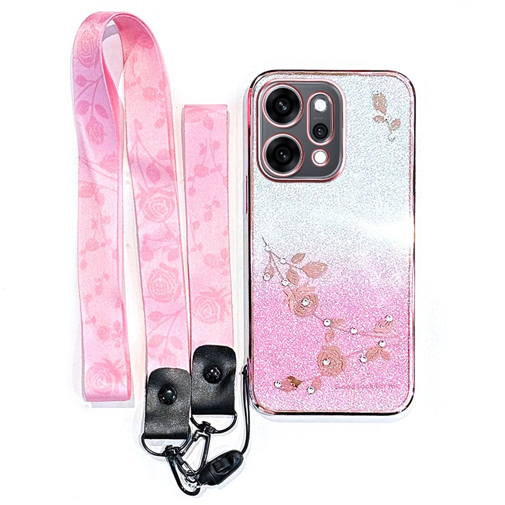 KADEM For Oppo Reno14 Pro 5G (Global) Case Flower Pattern TPU Gradient Phone Cover with Lanyards