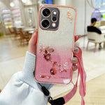 KADEM For Oppo Reno14 Pro 5G (Global) Case Flower Pattern TPU Gradient Phone Cover with Lanyards