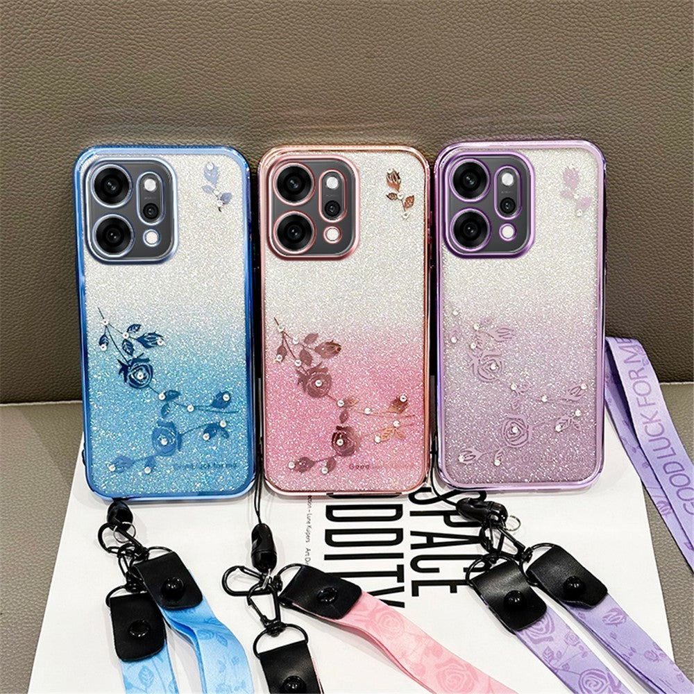KADEM For Oppo Reno14 Pro 5G (Global) Case Flower Pattern TPU Gradient Phone Cover with Lanyards