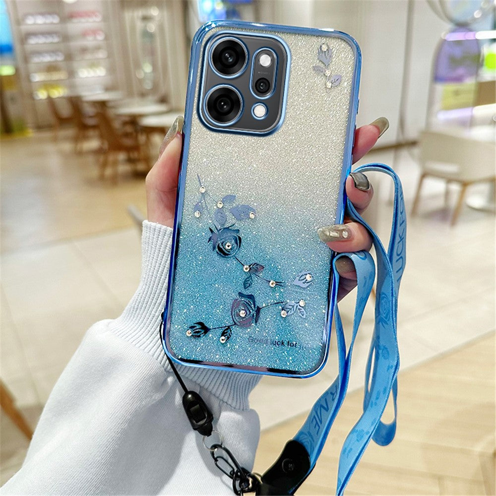 KADEM For Oppo Reno14 Pro 5G (Global) Case Flower Pattern TPU Gradient Phone Cover with Lanyards