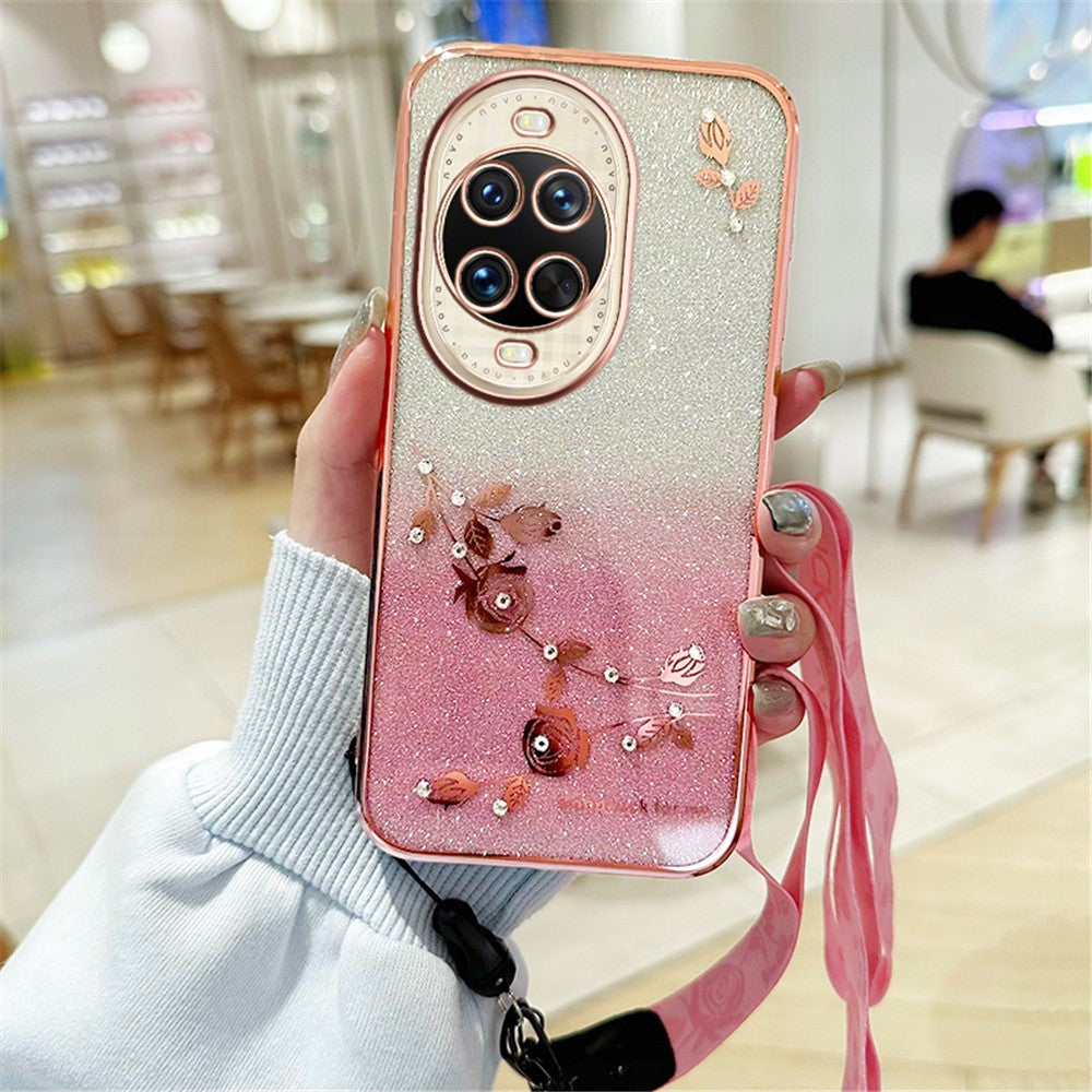 KADEM För Huawei Nova 14 Ultra 5G Skal Blommönster TPU Gradient Mobilskal med Snoddar