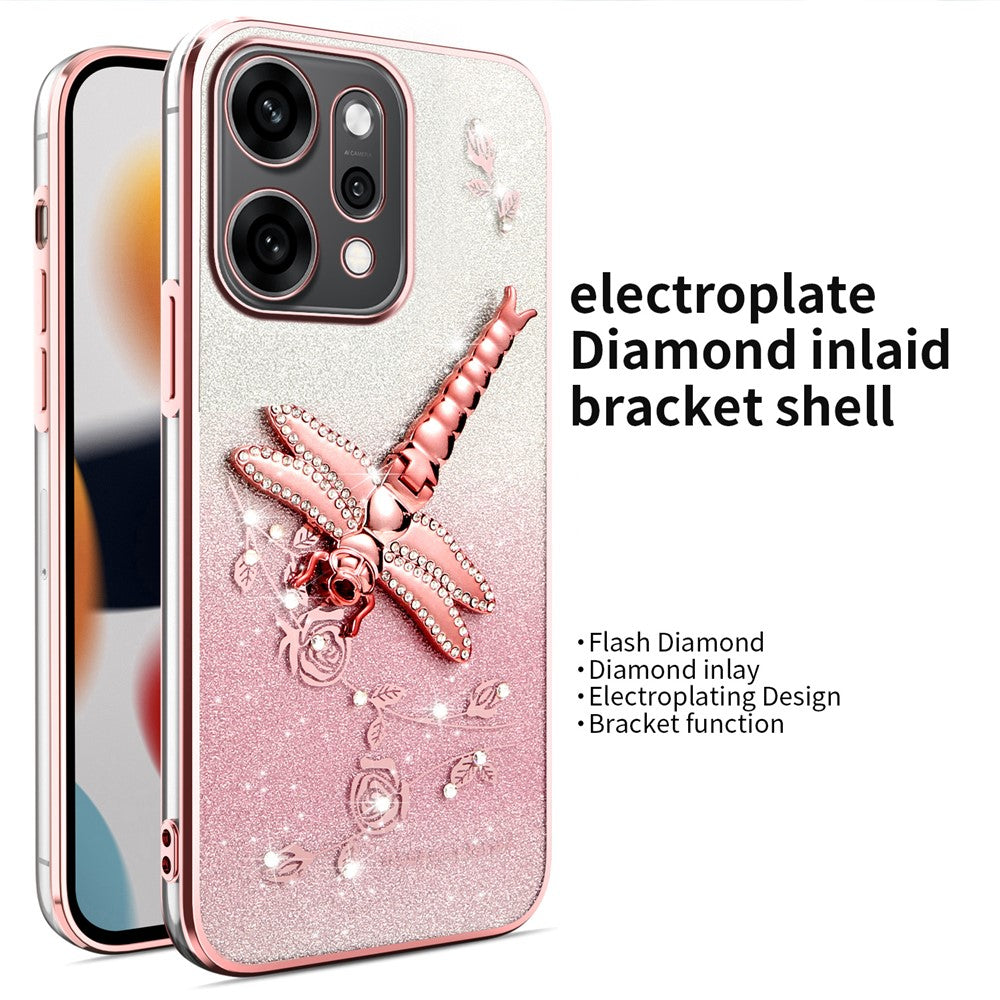 KADEM-cover med guldsmedemotiv, stativ, TPU, blomster og glimmer til Oppo Reno14 Pro 5G (Global)