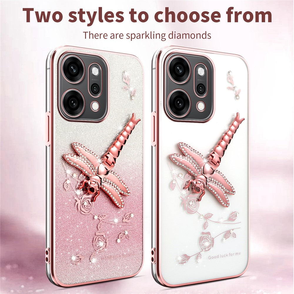 KADEM-cover med guldsmedemotiv, stativ, TPU, blomster og glimmer til Oppo Reno14 Pro 5G (Global)