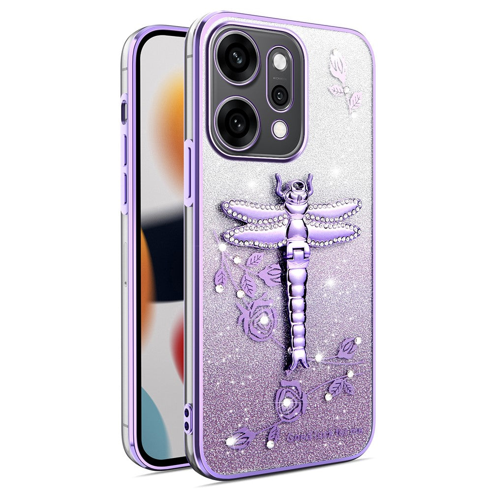 KADEM-cover med guldsmedemotiv, stativ, TPU, blomster og glimmer til Oppo Reno14 Pro 5G (Global)
