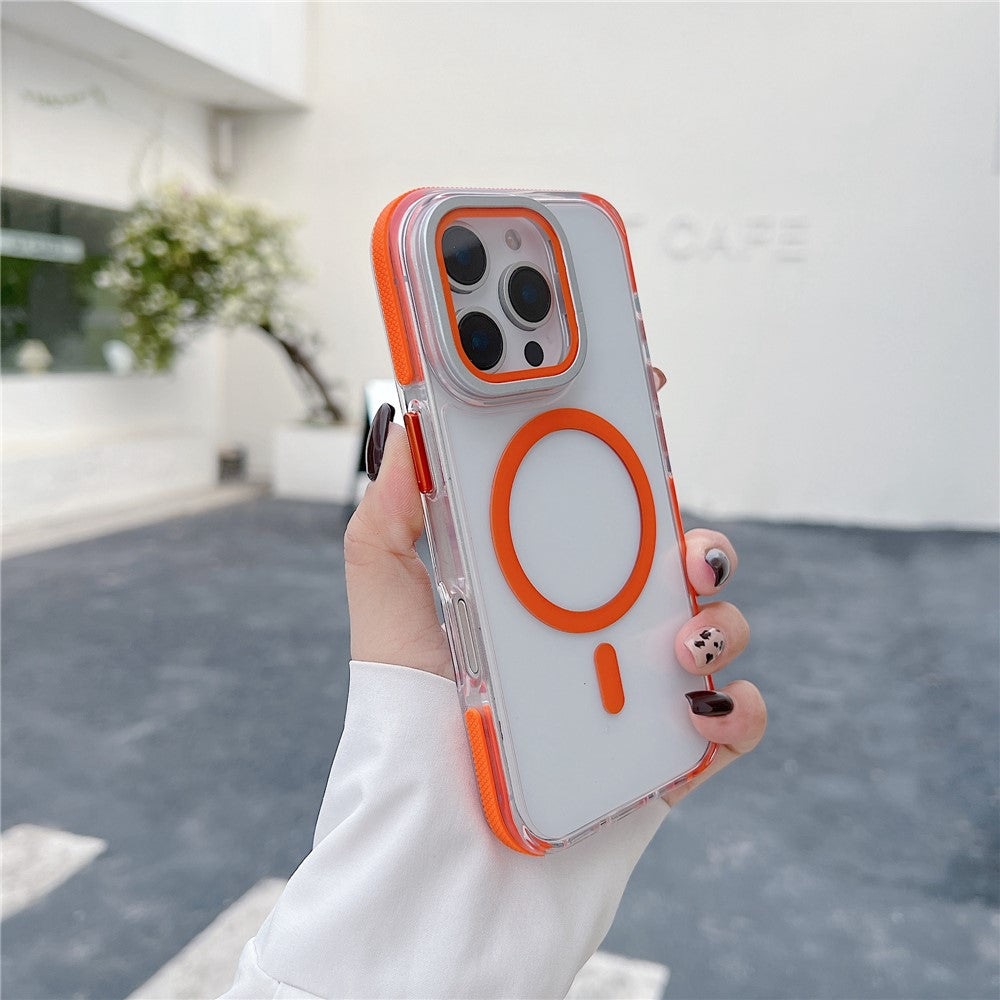 Til iPhone 16 Pro Magnetisk Cover TPU Akryl Gennemsigtigt Telefonbagcover med Linsebeskytter Stander