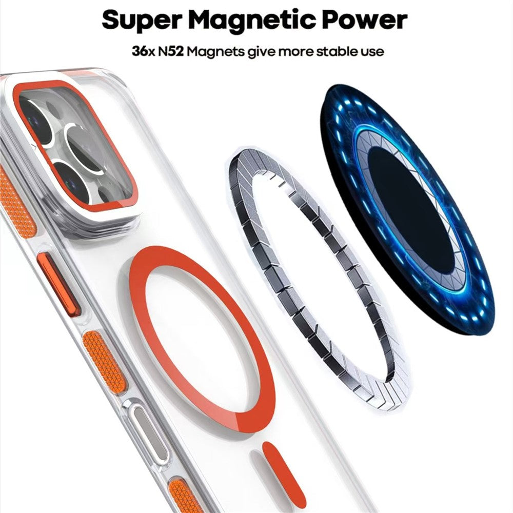 Til iPhone 16 Pro Magnetisk Cover TPU Akryl Gennemsigtigt Telefonbagcover med Linsebeskytter Stander