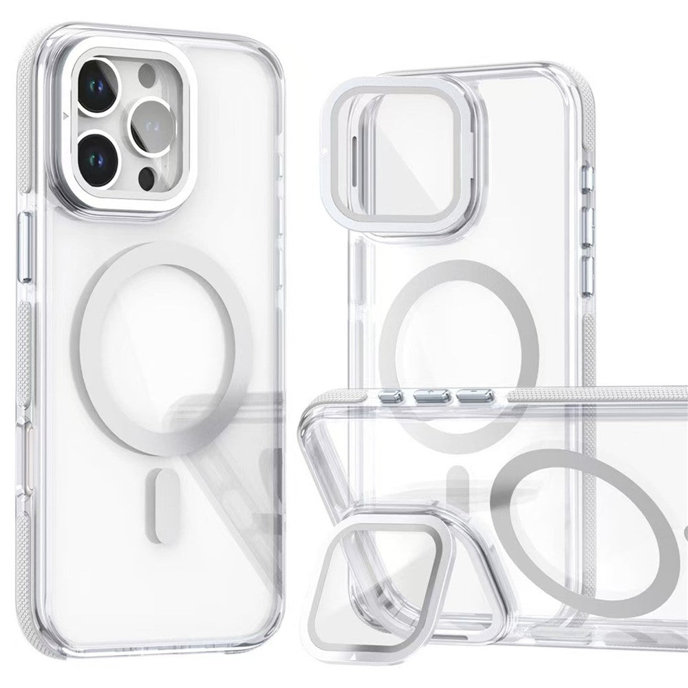 Til iPhone 16 Pro Magnetisk Cover TPU Akryl Gennemsigtigt Telefonbagcover med Linsebeskytter Stander