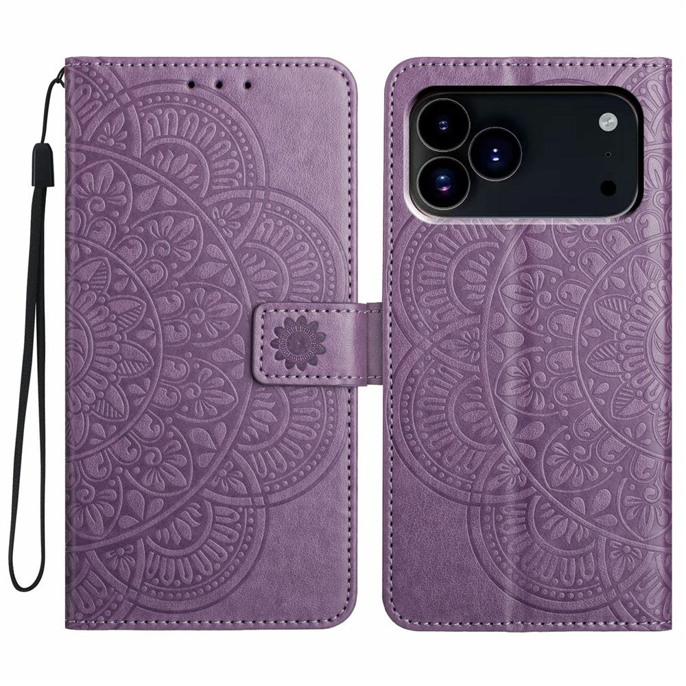 For iPhone 18 Pro Max / 17 Pro Max Leather Case with Card Slots Mandala Pattern Phone Cover Stand