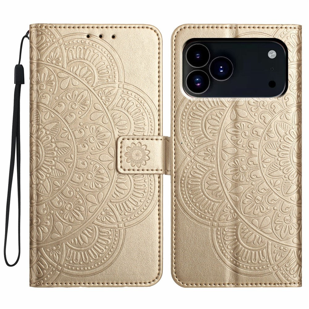 For iPhone 18 Pro Max / 17 Pro Max Leather Case with Card Slots Mandala Pattern Phone Cover Stand