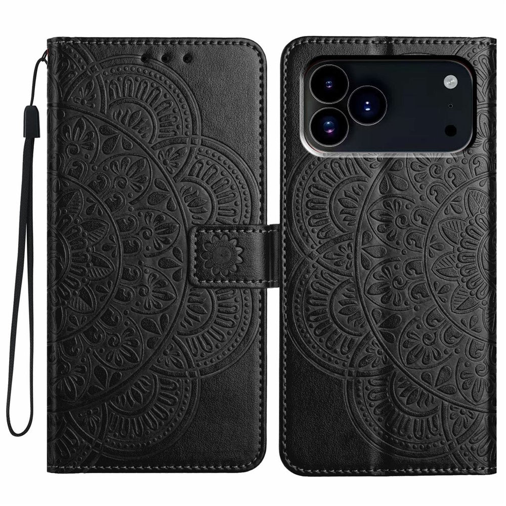 For iPhone 18 Pro Max / 17 Pro Max Leather Case with Card Slots Mandala Pattern Phone Cover Stand