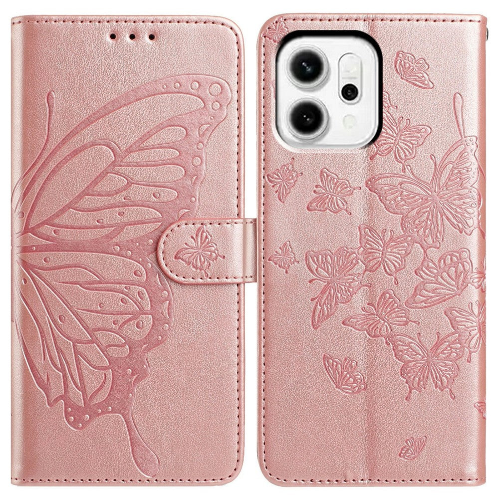 For Oppo Reno14 Pro 5G (Global) Case Butterfly Imprinted Wallet Stand PU Leather Flip Phone Cover with Strap