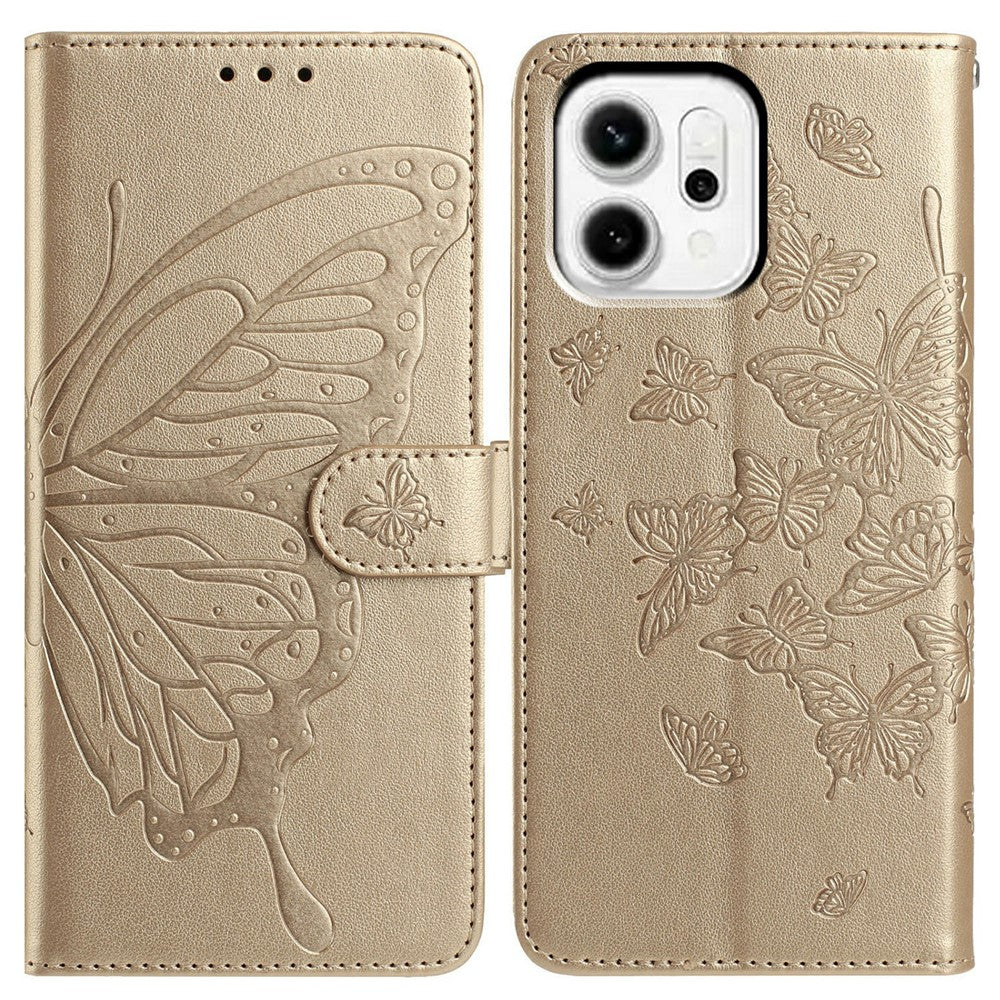 For Oppo Reno14 Pro 5G (Global) Case Butterfly Imprinted Wallet Stand PU Leather Flip Phone Cover with Strap