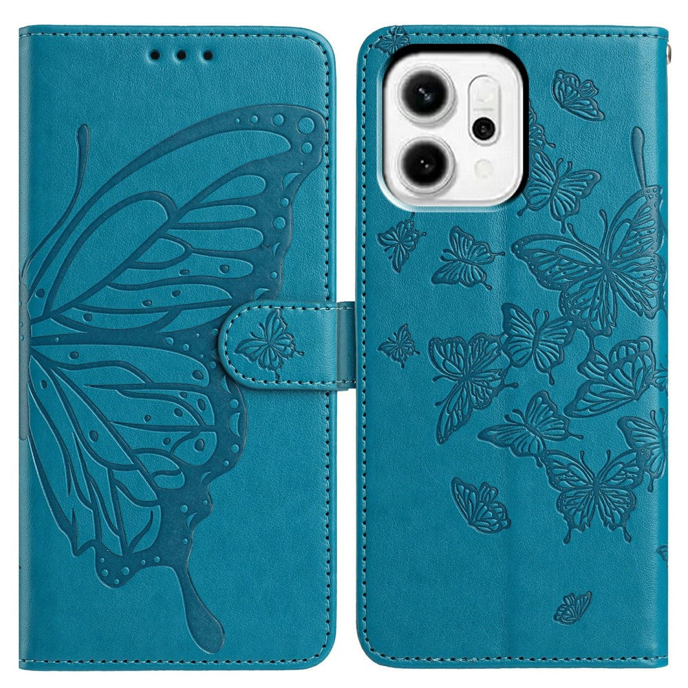 For Oppo Reno14 Pro 5G (Global) Case Butterfly Imprinted Wallet Stand PU Leather Flip Phone Cover with Strap