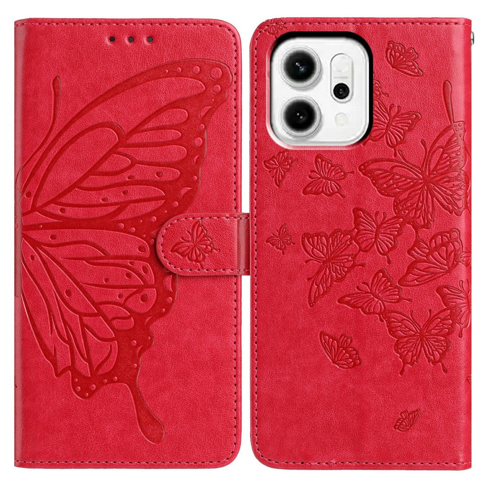 For Oppo Reno14 Pro 5G (Global) Case Butterfly Imprinted Wallet Stand PU Leather Flip Phone Cover with Strap