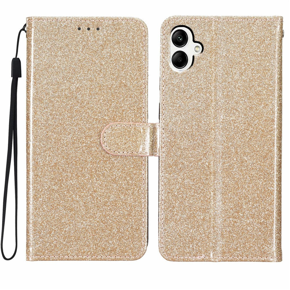 For Samsung Galaxy A08 5G / A08 4G / A07 4G Wallet Case Glitter Anti-Scratch Leather Stand Phone Cover with Strap