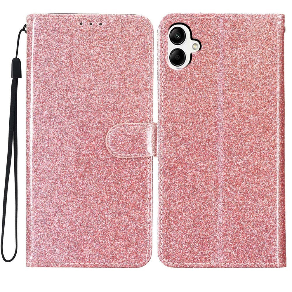 For Samsung Galaxy A08 5G / A08 4G / A07 4G Wallet Case Glitter Anti-Scratch Leather Stand Phone Cover with Strap