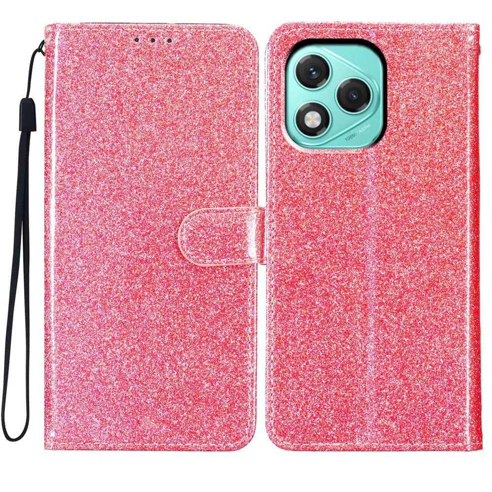 For Honor 400 Lite 5G Wallet Case Glitter Anti-Scratch Leather Stand Phone Cover with Strap