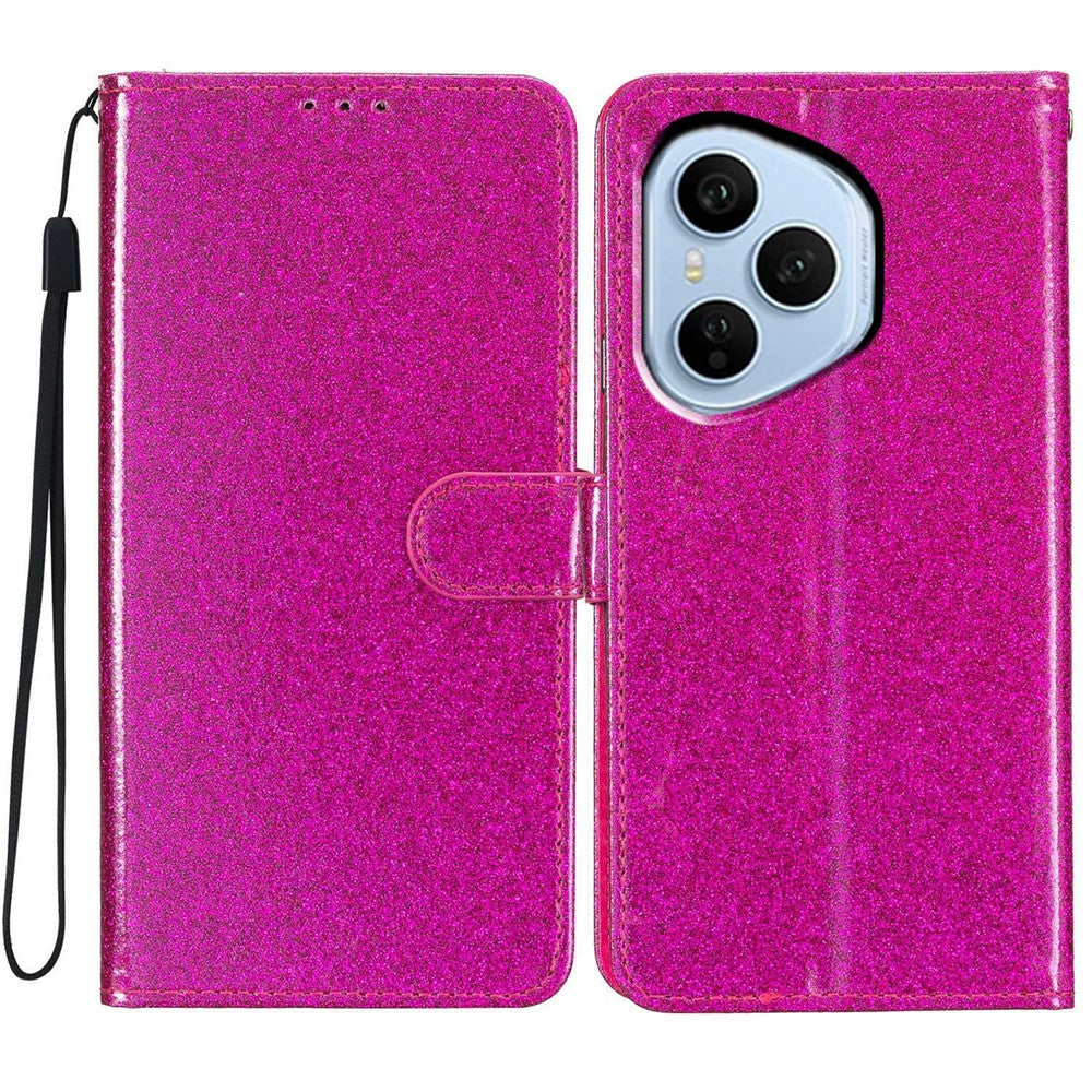 Til Honor 400 Pro 5G (Global) Pung Etui Glimmer Anti-ridse Læder Stand Telefon Cover med Rem
