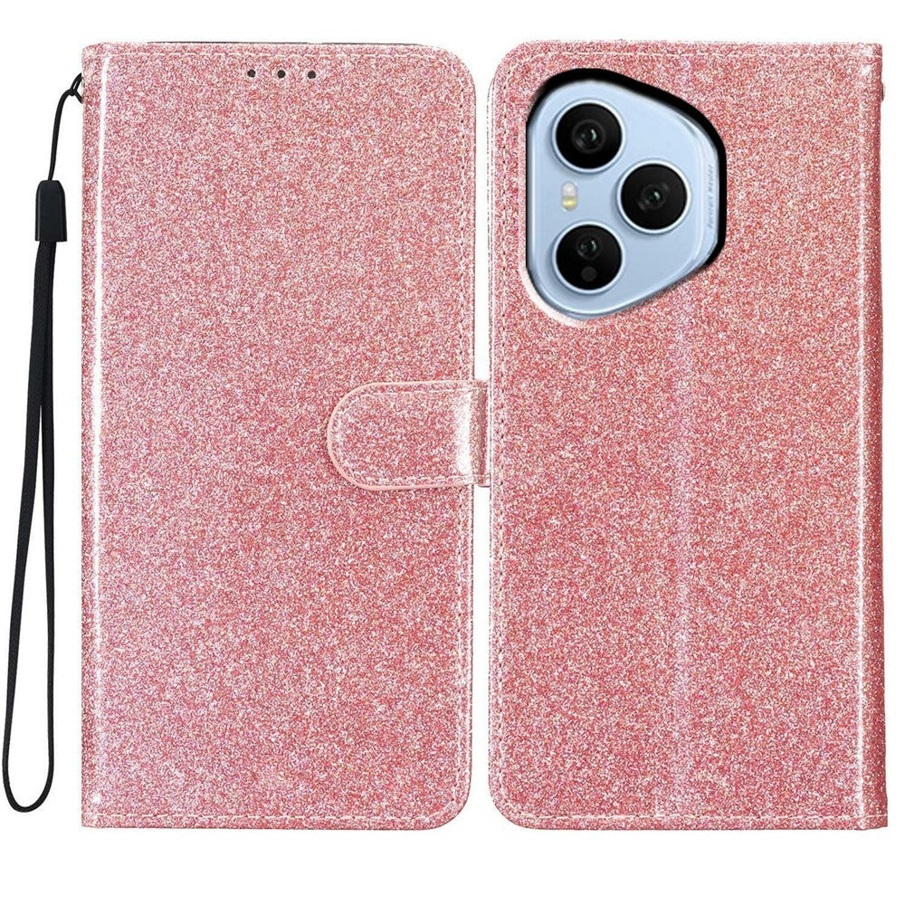 Til Honor 400 Pro 5G (Global) Pung Etui Glimmer Anti-ridse Læder Stand Telefon Cover med Rem