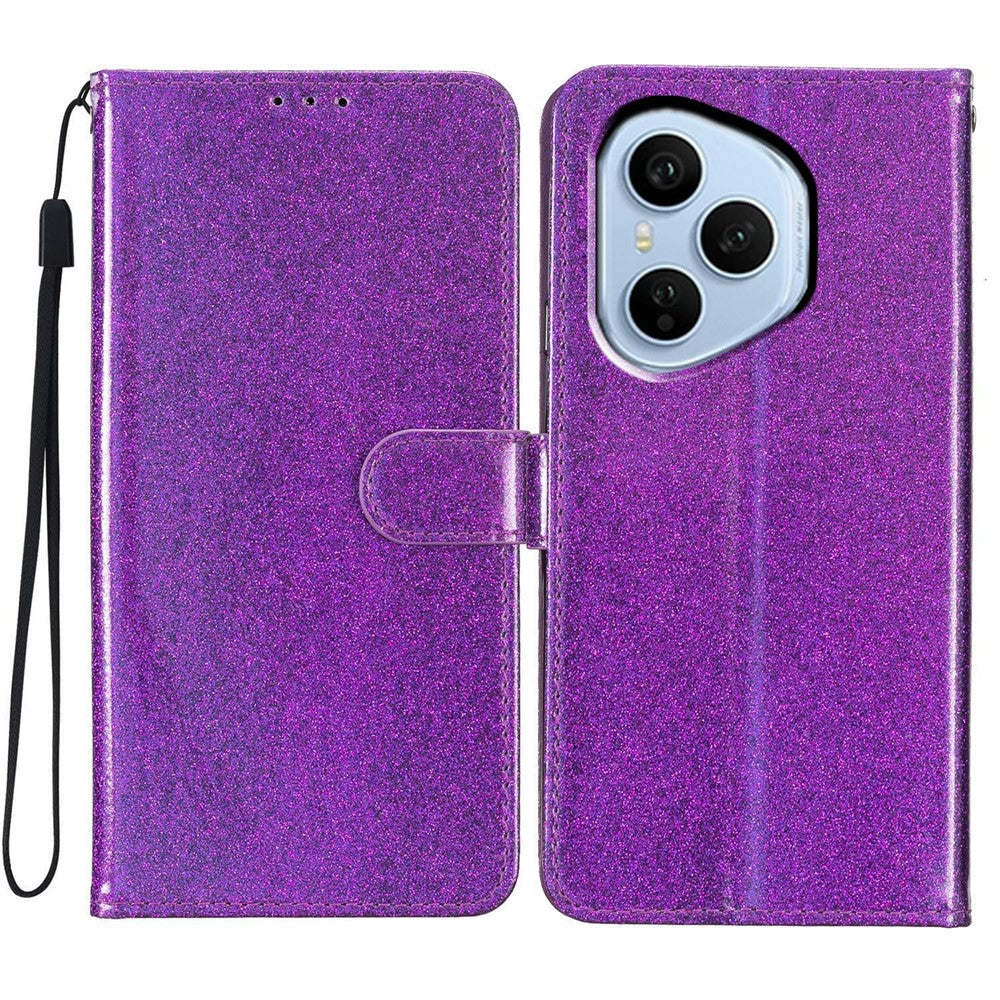 Til Honor 400 Pro 5G (Global) Pung Etui Glimmer Anti-ridse Læder Stand Telefon Cover med Rem