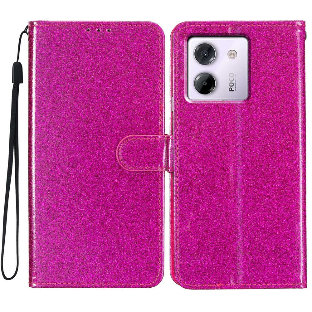 For Xiaomi Poco M7 Pro 5G Wallet Case Glitter Anti-Scratch Leather Stand Phone Cover with Strap