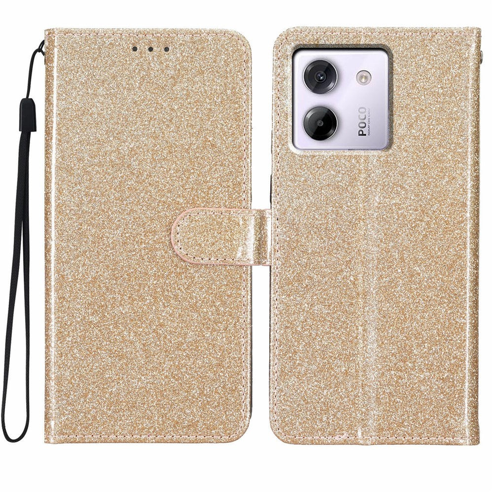 For Xiaomi Poco M7 Pro 5G Wallet Case Glitter Anti-Scratch Leather Stand Phone Cover with Strap