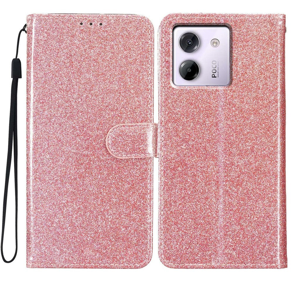 For Xiaomi Poco M7 Pro 5G Wallet Case Glitter Anti-Scratch Leather Stand Phone Cover with Strap