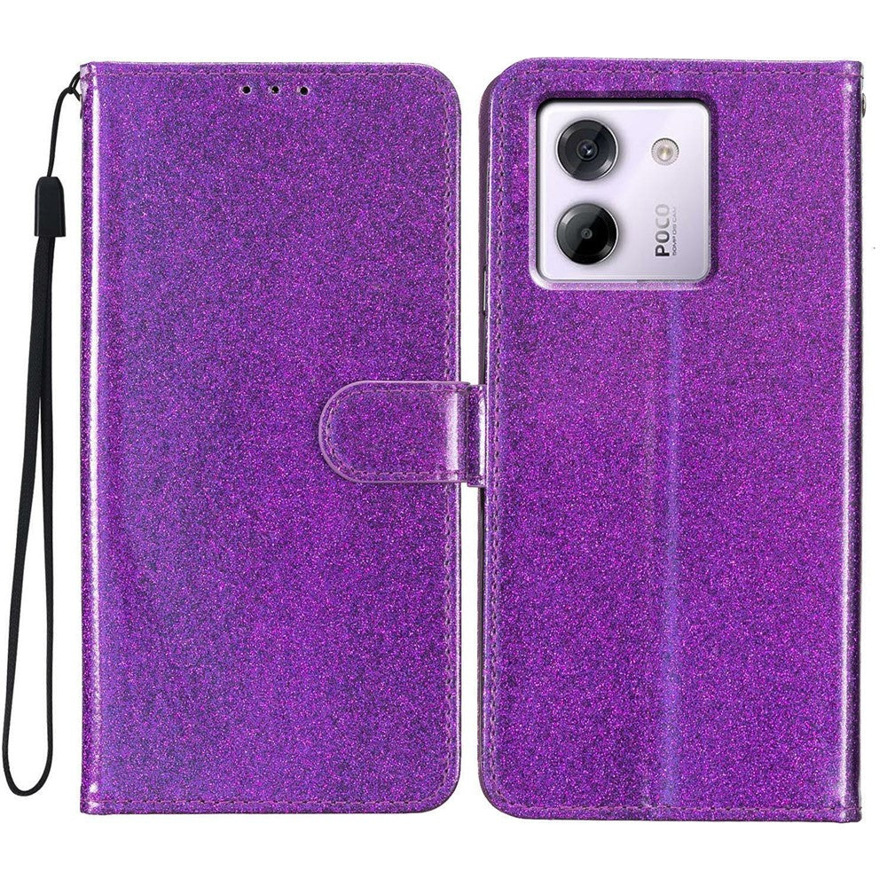 For Xiaomi Poco M7 Pro 5G Wallet Case Glitter Anti-Scratch Leather Stand Phone Cover with Strap