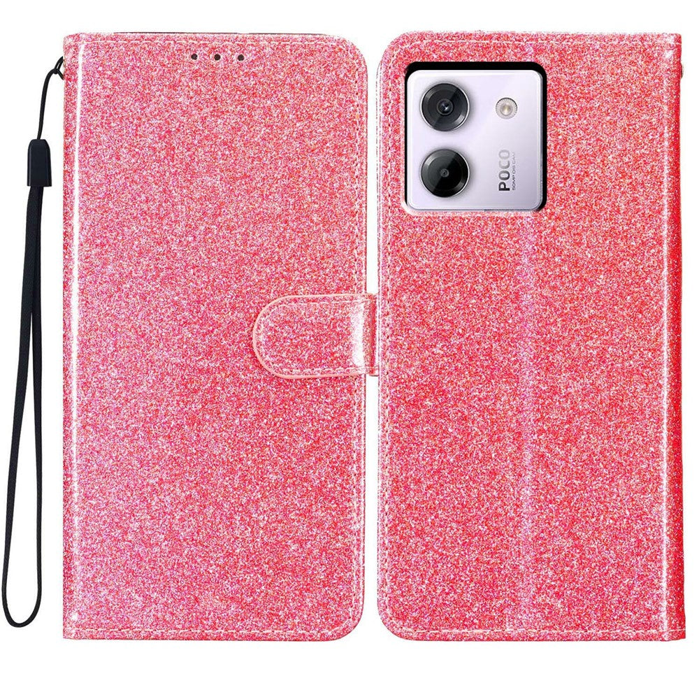 For Xiaomi Poco M7 Pro 5G Wallet Case Glitter Anti-Scratch Leather Stand Phone Cover with Strap